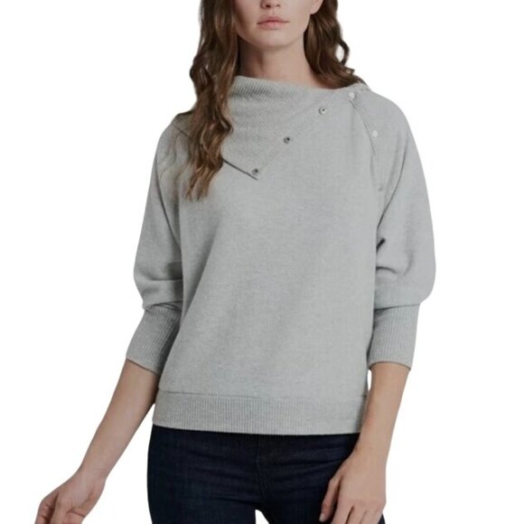 NEW Vince Camuto Fold Over Neck‎ Long Sleeve Sweater in Heather Silver, Size XL - Picture 1 of 13
